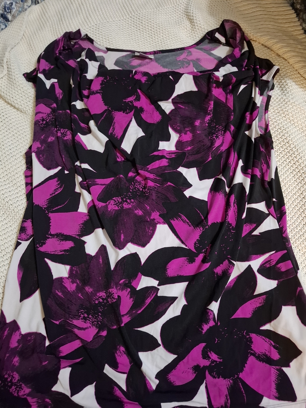 Worthington Black & Magenta Floral Sleeveless Cowl Neck Tank